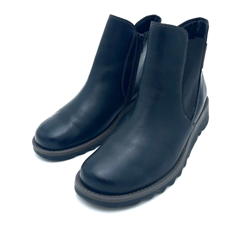 Josef Seibel Women's Size 41 Chelsea Black Leather Ankle Boots Zipper Lug Sole - Picture 3 of 12
